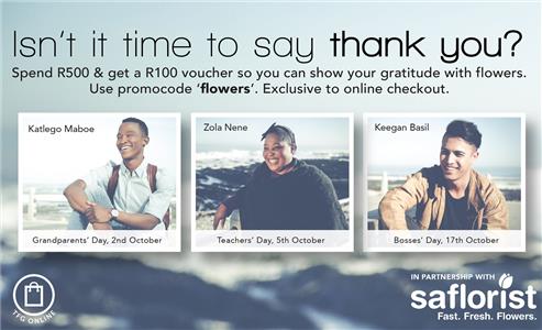 The Foschini Group and SA Florist let you thank those who inspire you