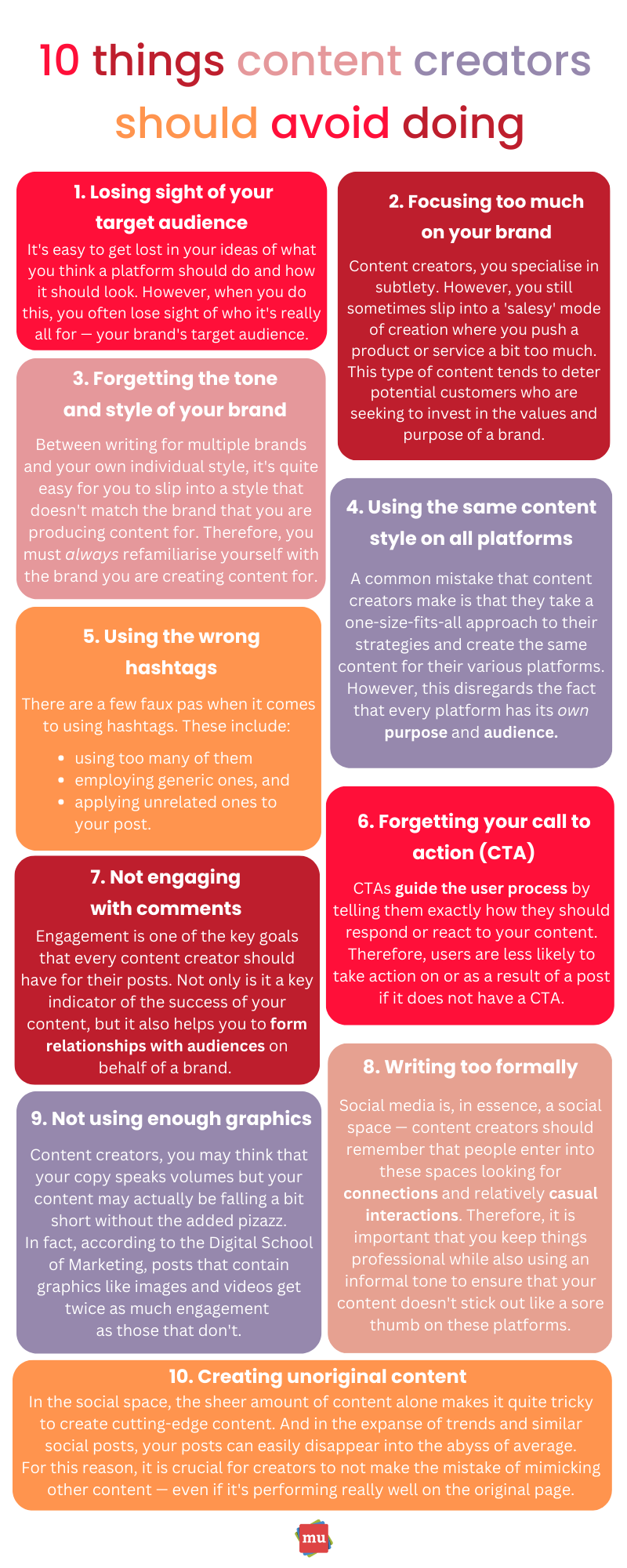 10 Things Content Creators Should Avoid Doing Infographic 