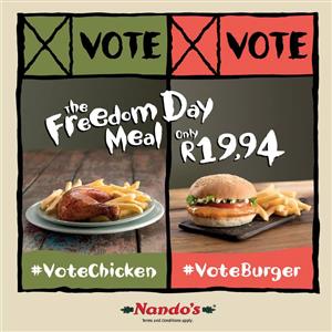 #VoteChicken or #VoteBurger for Nandos' Freedom Day meal